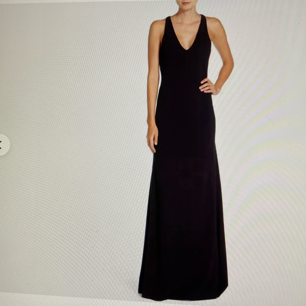 Vera Wang  Black formal Scuba Crepe Gown with lace Side Panels size 10